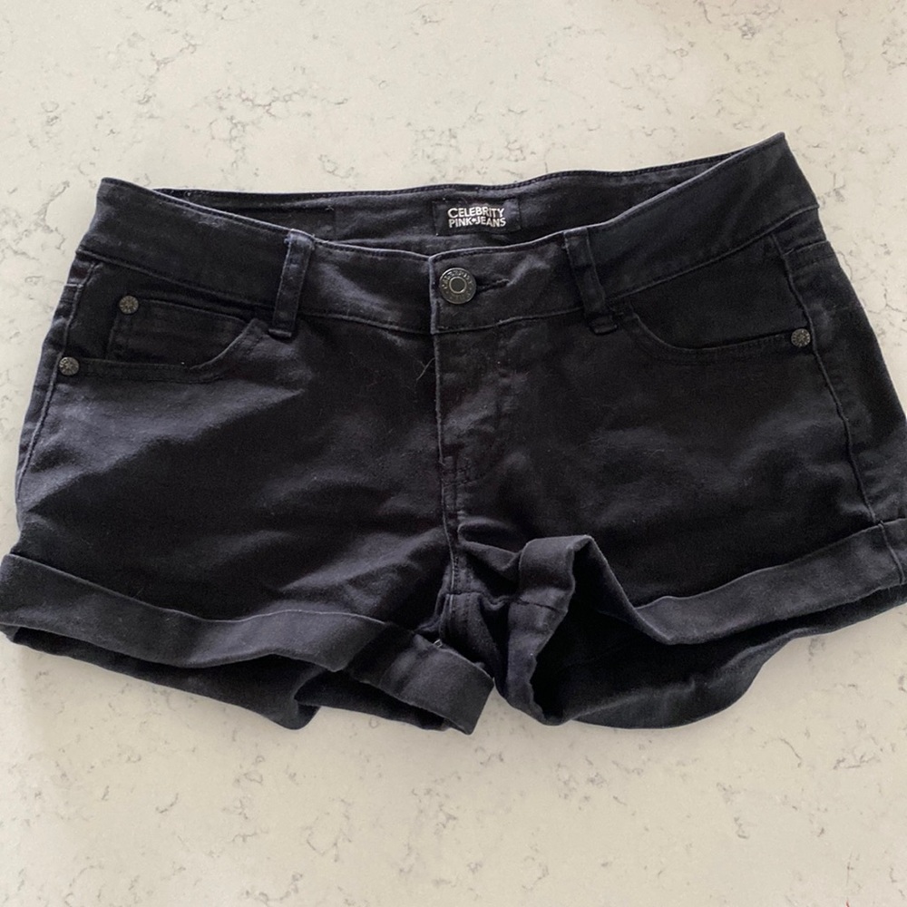 Celebrity black jean shorts